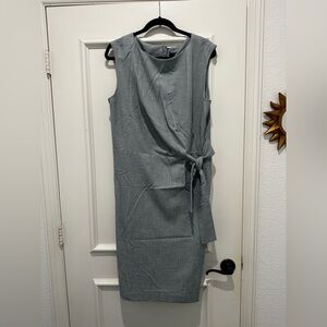 Ann Taylor Gray Asymmetrical Tie Front Midi Dress